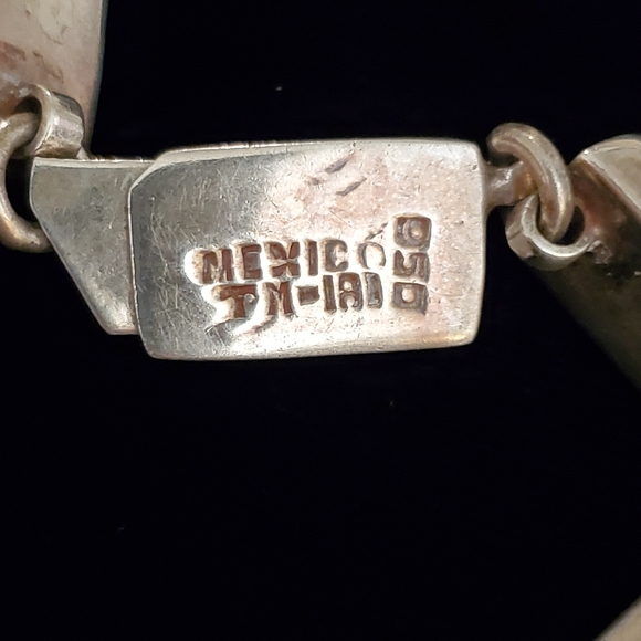 Heavy Vintage Mexico Sterling black onyx inlay Necklace - Picture 6 of 15